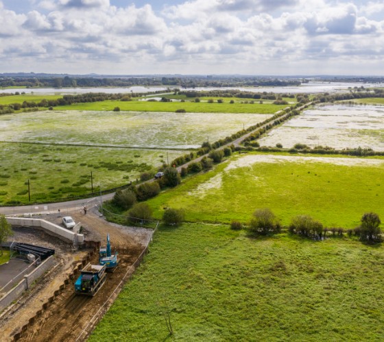 Flood protection work aerial view